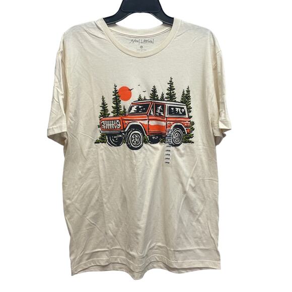 New Threadless Mens Large Sam Larson Vintage Ford Bronco Forest Trees Cotton Tee - Picture 1 of 4